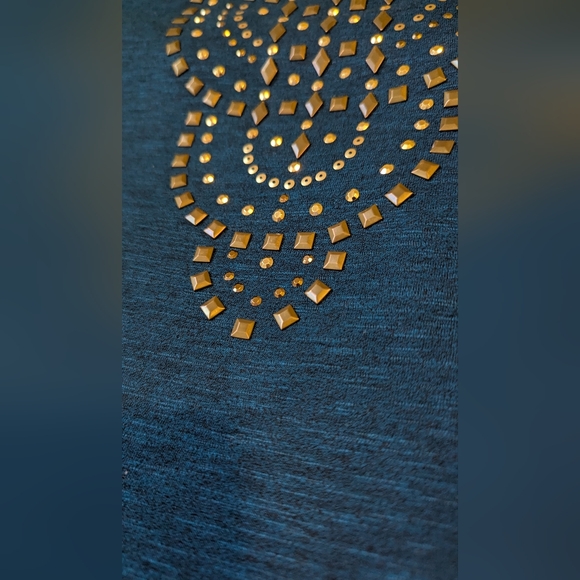 Knox Rose Dark Teal Gold Studded Embellished V-neck Tank Top Sleeveless XL - Picture 6 of 13